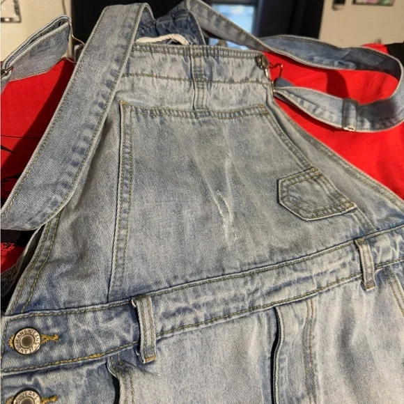 Distressed Light Blue Denim Overalls - Picture 4 of 6
